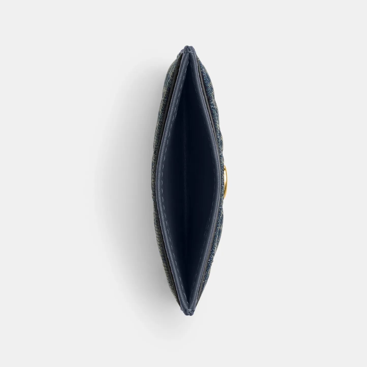 COACH®,Essential Card Case In Regenerative Cotton Denim With Quilting,Denim,Leather,Cotton,Card Case,Logo,Metal,Casual,Navy,Inside View,Top View
