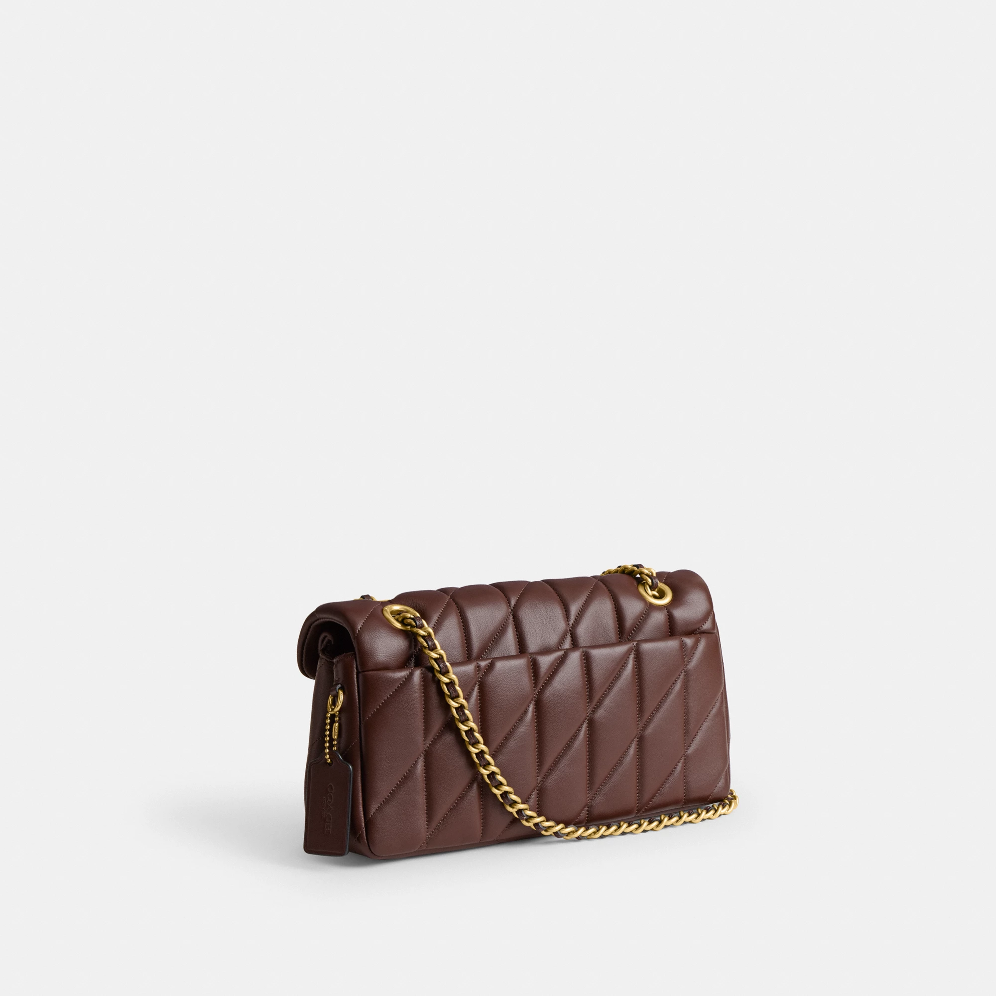 COACH®,Tabby Shoulder Bag 26 With Pillow Quilting,Leather,Shoulder Bag,Metal,Logo,Shoulder Guard,Silver Metal,Day Party,Brown,Angle View