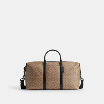 COACH®,Trekker Bag 52 In Signature Canvas,Leather,Canvas,Duffle Bag,Fabric,Logo,,Front View