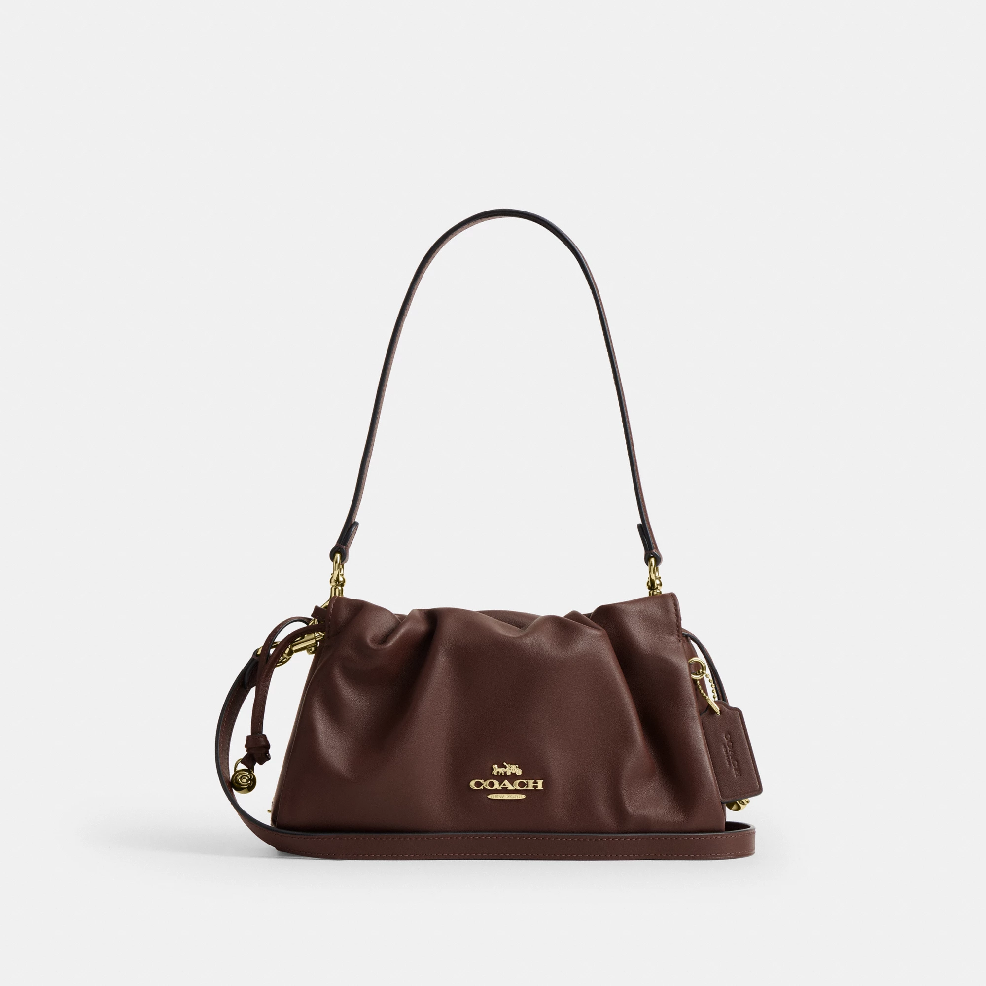 COACH®,Faye Shoulder Bag,Shoulder Bag,Metal,Ball Embellishment,Drawstring,Logo,Casual,Brown,Front View