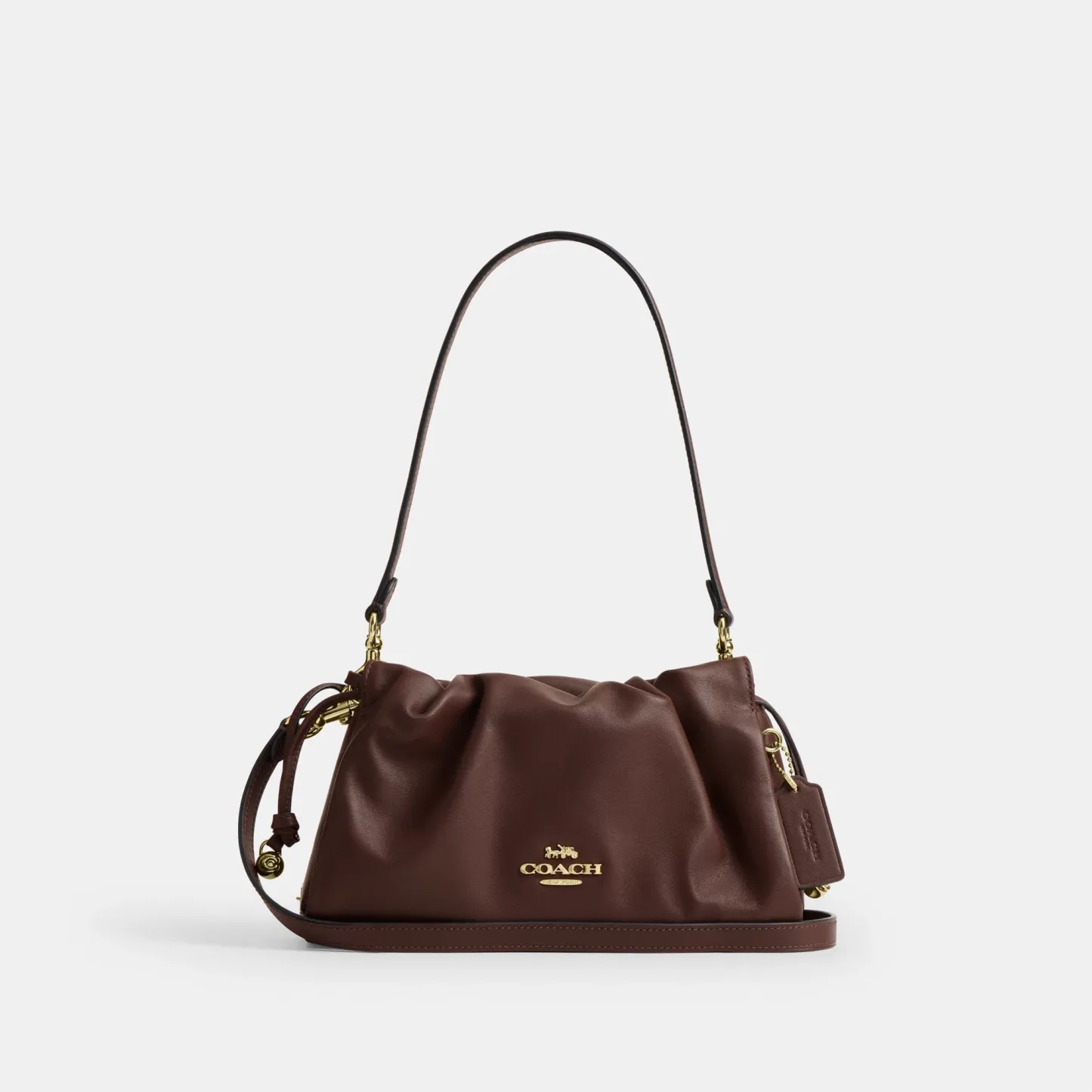 COACH®,Faye Shoulder Bag,Shoulder Bag,Metal,Ball Embellishment,Drawstring,Logo,Casual,Brown,Front View