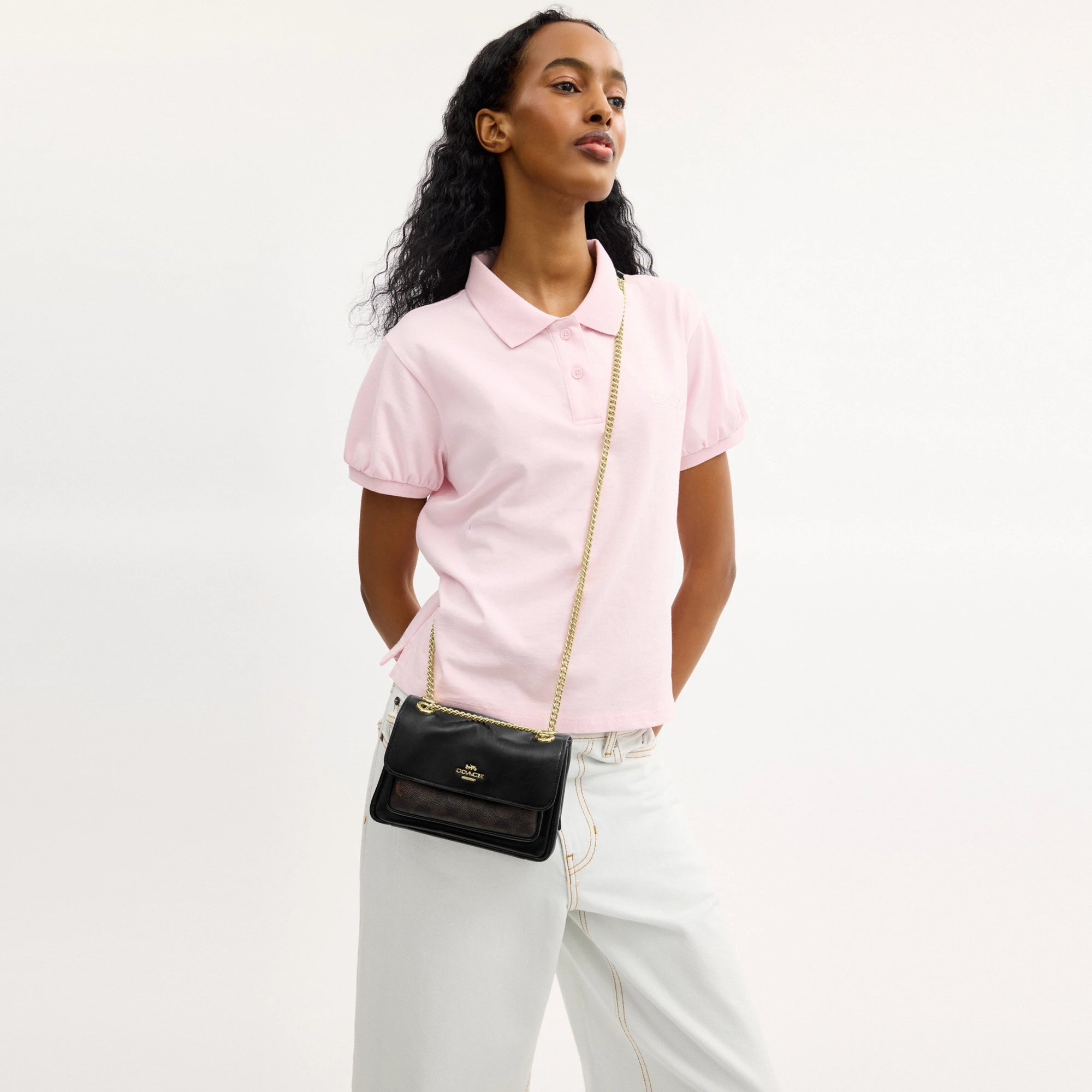 COACH®,Elodie Crossbody Bag 18 In Signature Canvas,Recycled Polyester,Canvas,Polyester,Leather,Crossbody,Chain Detail,Logo...,Black