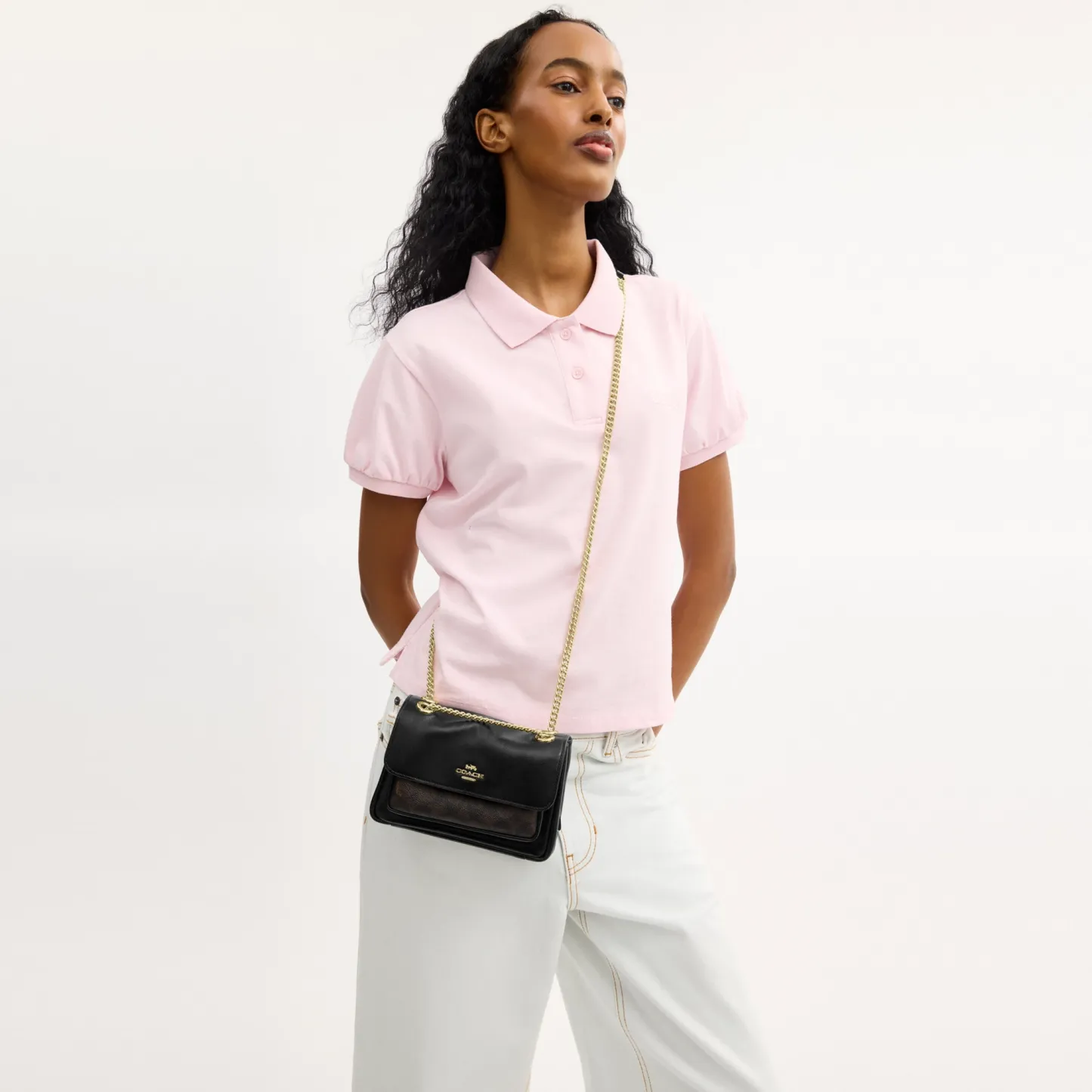 COACH®,Elodie Crossbody Bag 18 In Signature Canvas,Recycled Polyester,Canvas,Polyester,Leather,Crossbody,Chain Detail,Logo...,Black