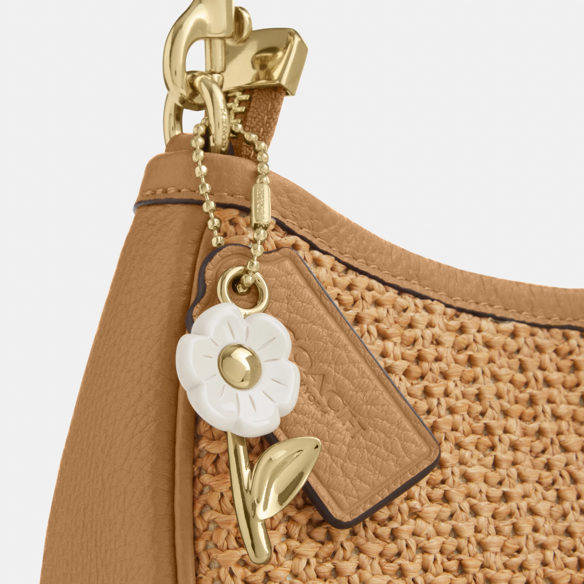 COACH®,Teri Mini Crossbody Bag,Leather,Recycled Polyester,Lining Polyester,Crossbody,Metal Material,Straw,Logo,Adjustable,...,Beige,Closer View