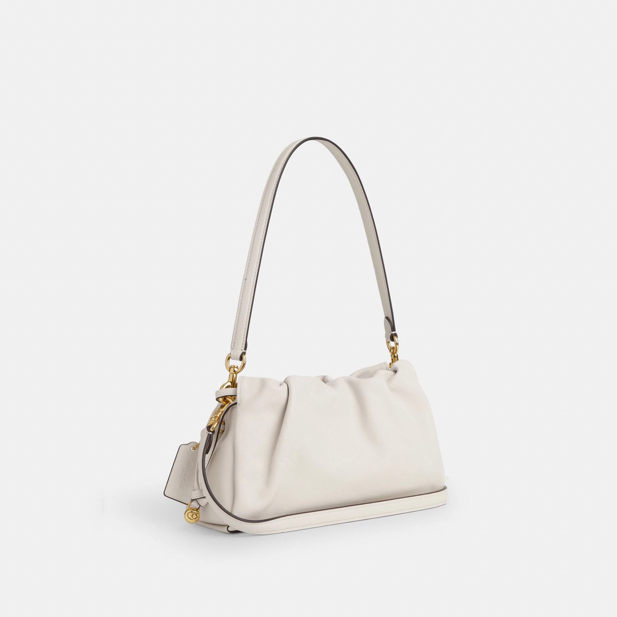 COACH®,Faye Shoulder Bag,Shoulder Bag,Metal,Ball Embellishment,Drawstring,Logo,Casual,White,Angle View