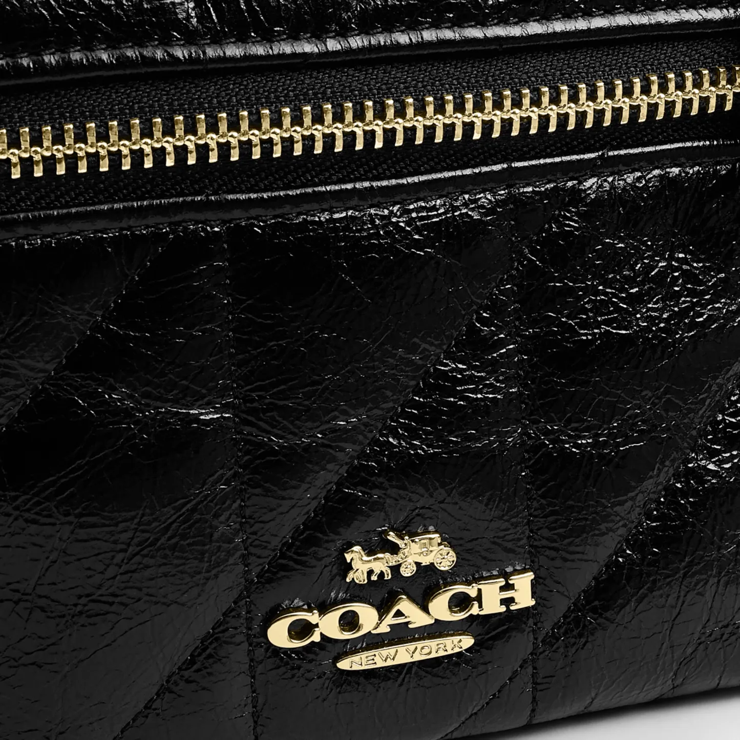COACH®,Rainer Crossbody Bag 18 With Quilting,Recycled Polyester,Leather,Crossbody,Logo,Quilted,Sustainable,Adjustable,Gold...,Black,Closer View