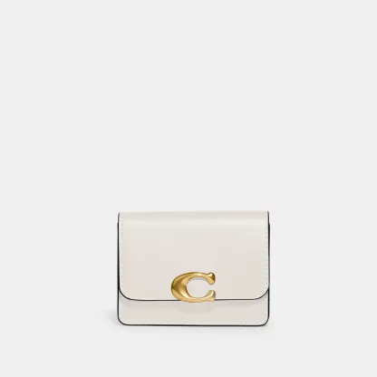 COACH®,Bandit Card Case,Leather,Card Case,Metal,Logo,Casual,White,Front View