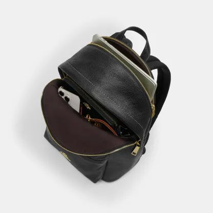 COACH®,Taylor Small Backpack,Recycled Polyester,Leather,Lining Recycled Polyester,Polyester,Backpack,Metal,Logo,Lined,Padd...,Black,Inside View,Top View