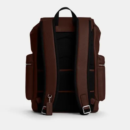 COACH®,Sprint Backpack,Recycled Polyester,Leather,Backpack,Logo,Adjustable,Padded Back Panel,Sustainable,Suitcase Sleeve,S...,Brown,Back View