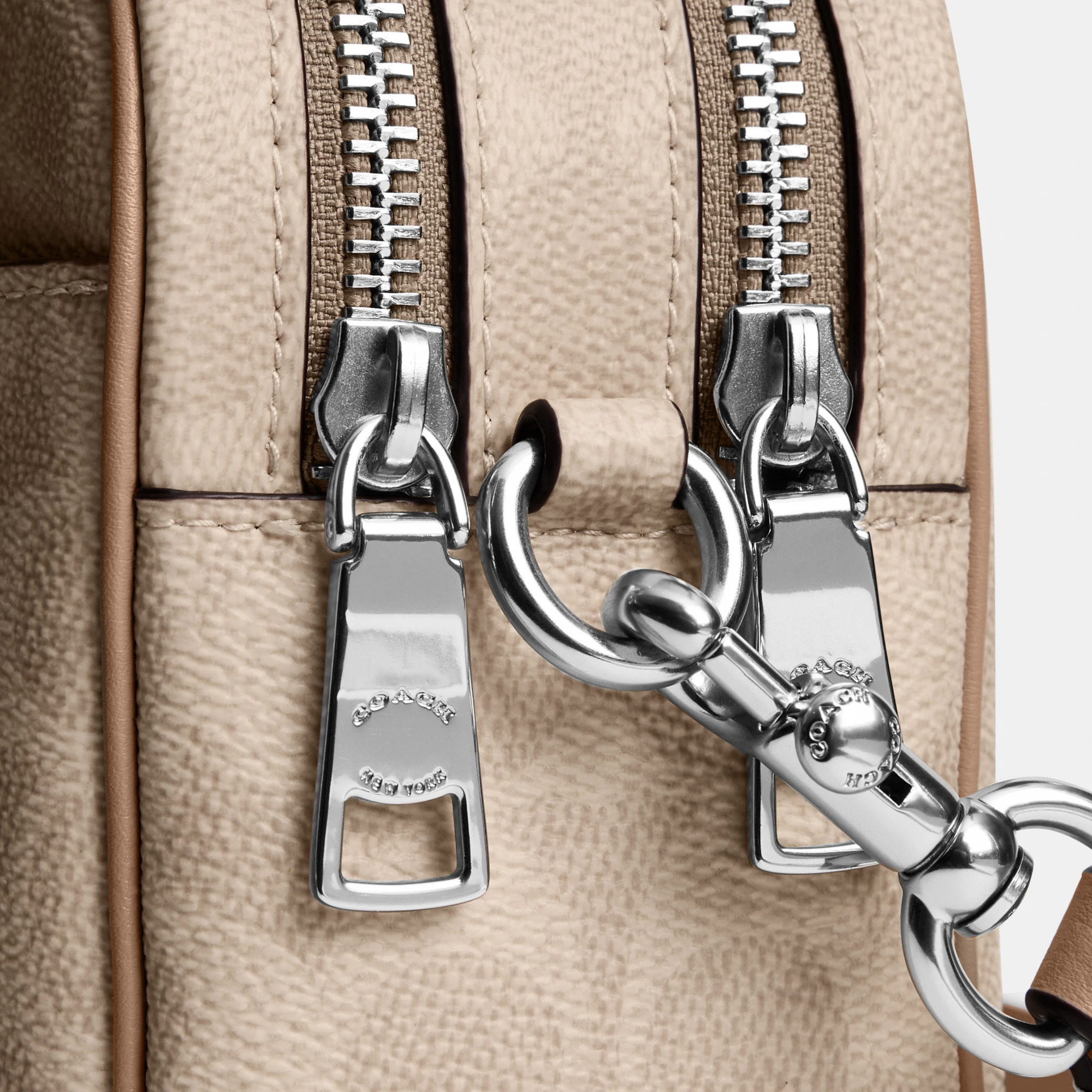 COACH®,Mini Carey Crossbody Bag In Signature Canvas,Polyester,Leather,Canvas,Crossbody,Metal Material,Logo,Metal,Piping,Pe...,Multi Color,Closer View
