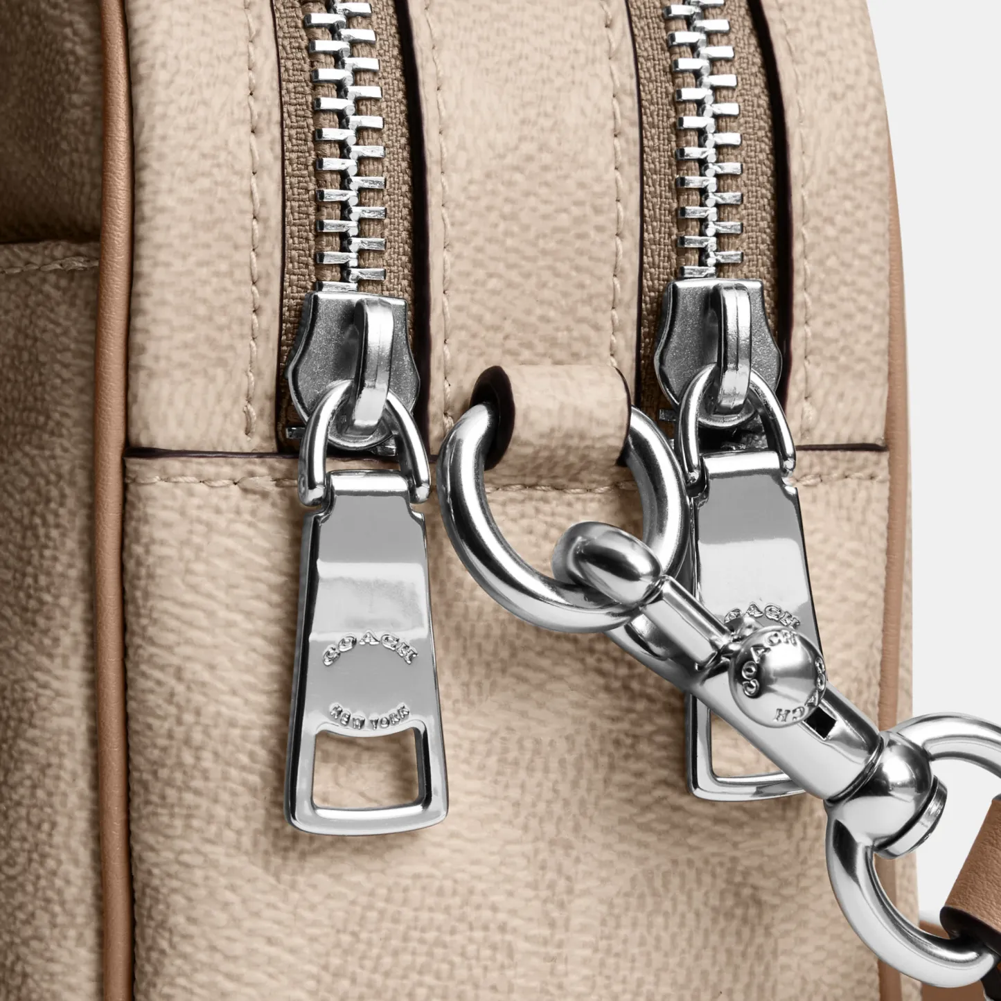 COACH®,Mini Carey Crossbody Bag In Signature Canvas,Polyester,Leather,Canvas,Crossbody,Metal Material,Logo,Metal,Piping,Pe...,Multi Color,Closer View