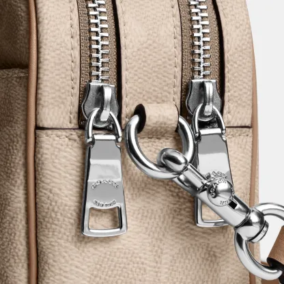 COACH®,Mini Carey Crossbody Bag In Signature Canvas,Polyester,Leather,Canvas,Crossbody,Metal Material,Logo,Metal,Piping,Pe...,Multi Color,Closer View