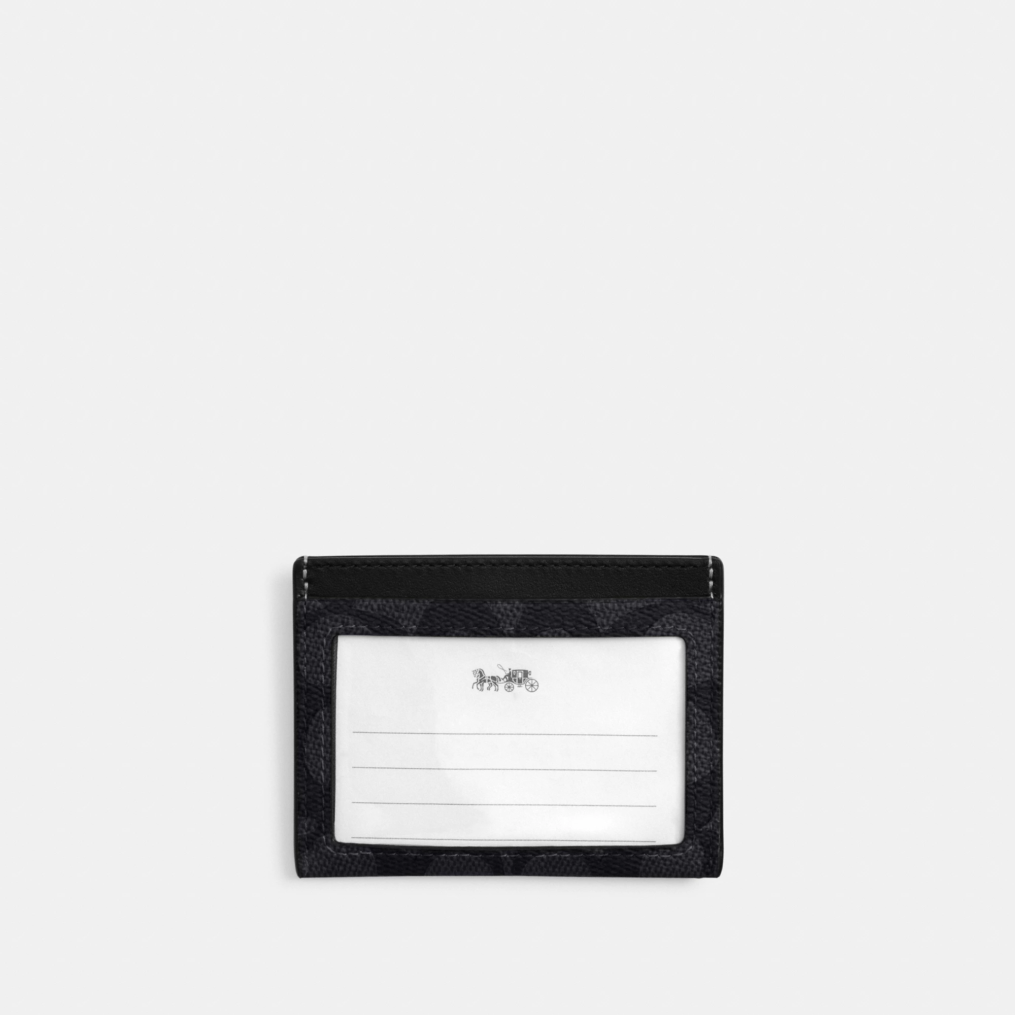 COACH®,Slim Id Card Case In Signature Canvas,Card Case,Color Block,Casual, Father's Day,Black,Back View