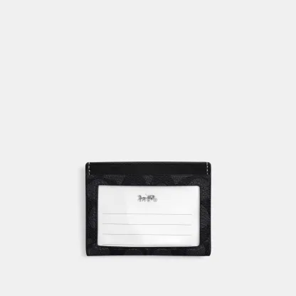 COACH®,Slim Id Card Case In Signature Canvas,Card Case,Color Block,Casual, Father's Day,Black,Back View