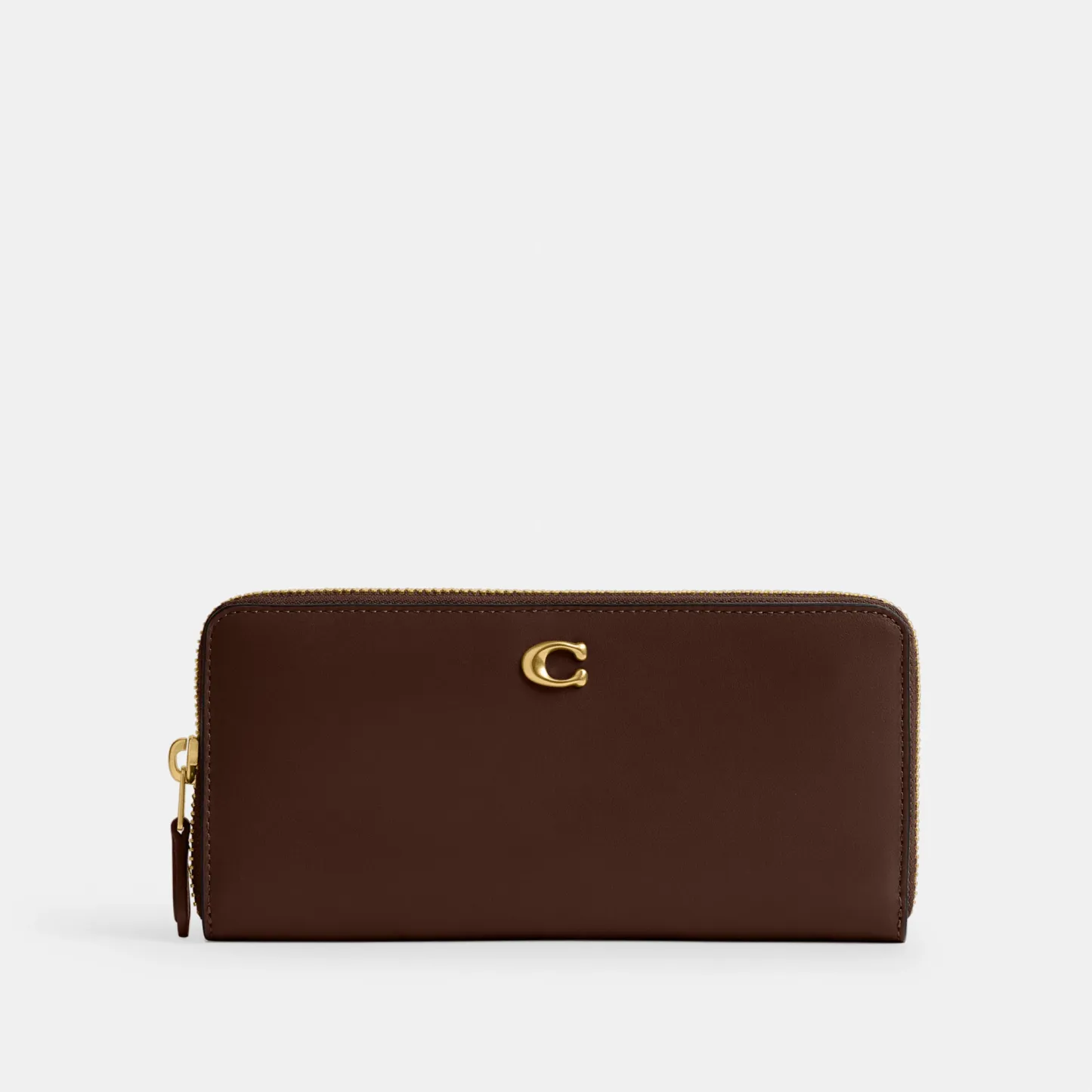 COACH®,Essential Slim Accordion Zip Wallet,Calfskin Leather,Leather,Continental,Logo,Metal,Casual,Brown,Front View