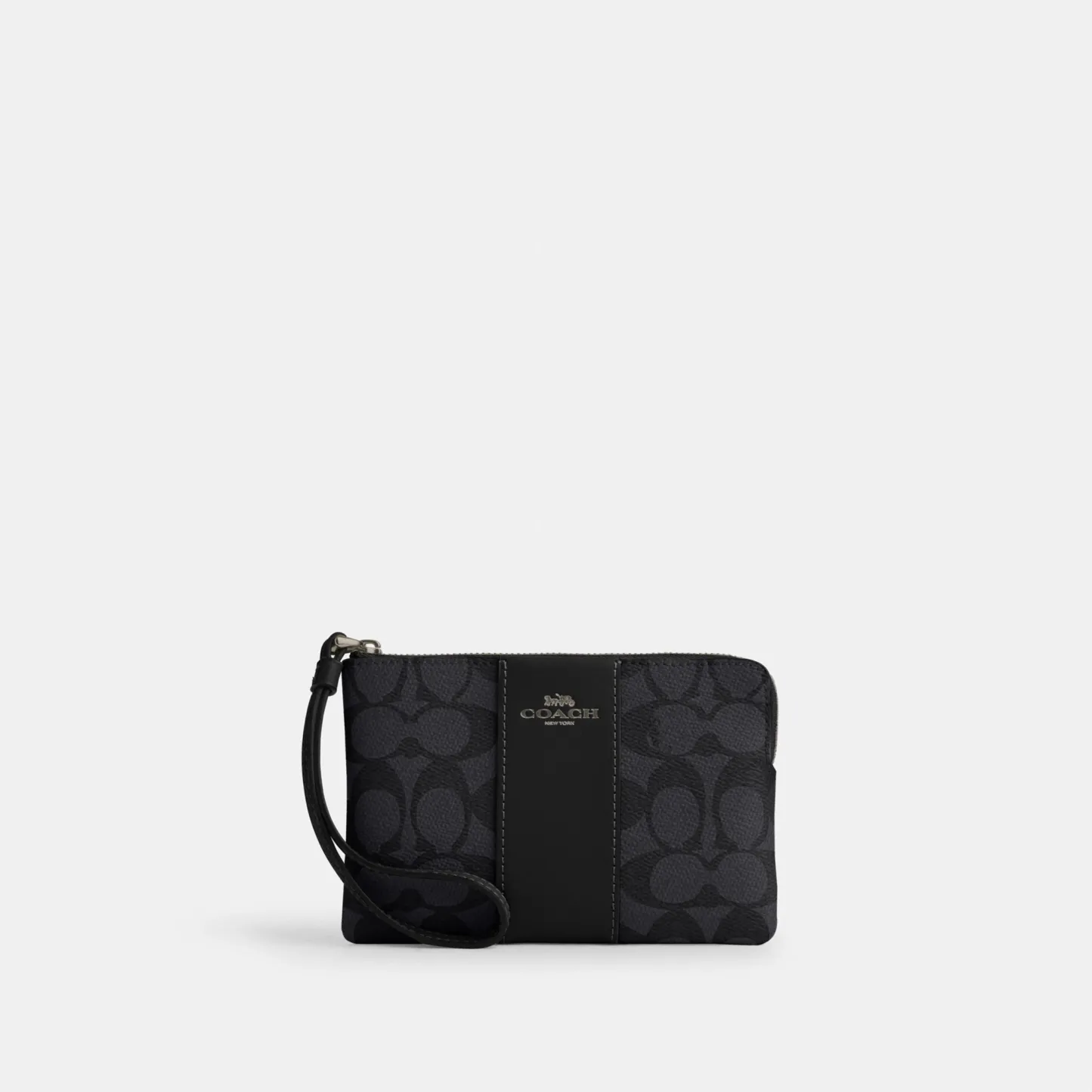 COACH®,Corner Zip Wristlet In Signature Canvas With Stripe,Wristlet,Pouch,Color Block,Casual,Black,Front View