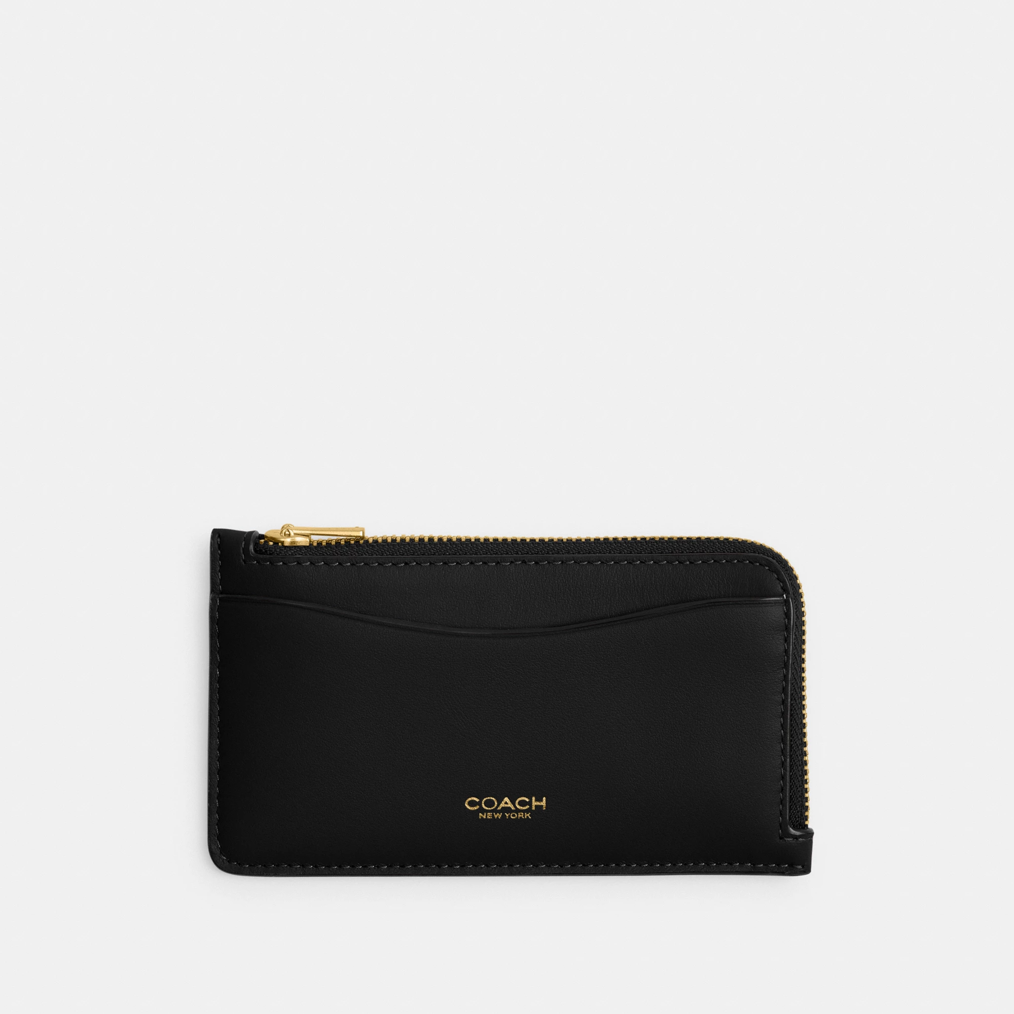 COACH®,New York Zip Card Case,Leather,Calfskin Leather,Card Case,Coin,Word Embellishment,Logo,Casual,Black,Front View