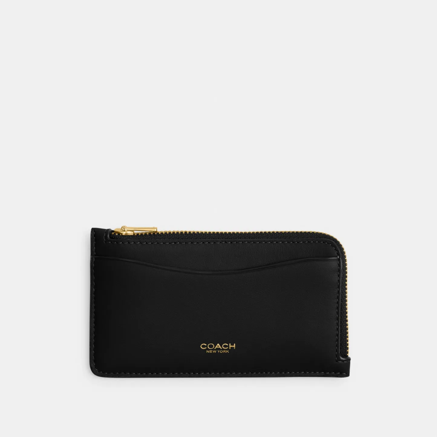 COACH®,New York Zip Card Case,Leather,Calfskin Leather,Card Case,Coin,Word Embellishment,Logo,Casual,Black,Front View