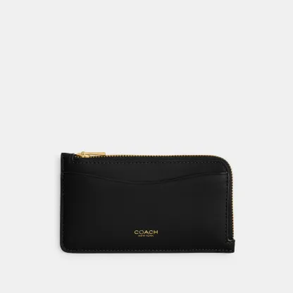 COACH®,New York Zip Card Case,Leather,Calfskin Leather,Card Case,Coin,Word Embellishment,Logo,Casual,Black,Front View