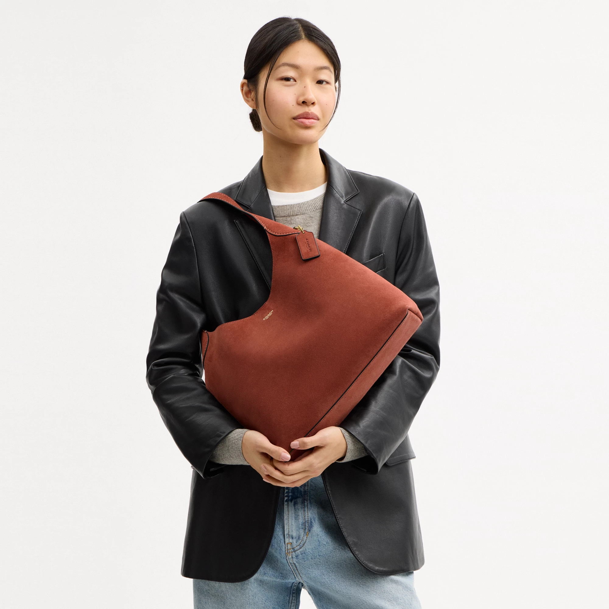 COACH®,Brooklyn Shoulder Bag 34,Suede,Hobo,Brass,Casual,Brown,Detail View