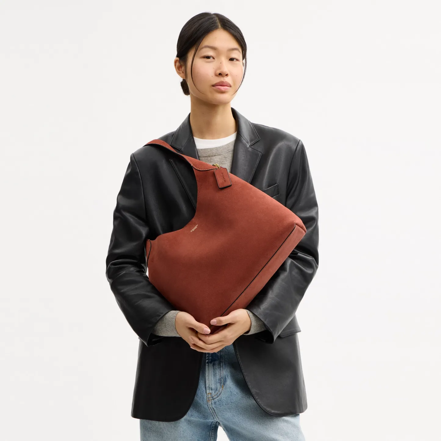 COACH®,Brooklyn Shoulder Bag 34,Suede,Hobo,Brass,Casual,Brown,Detail View