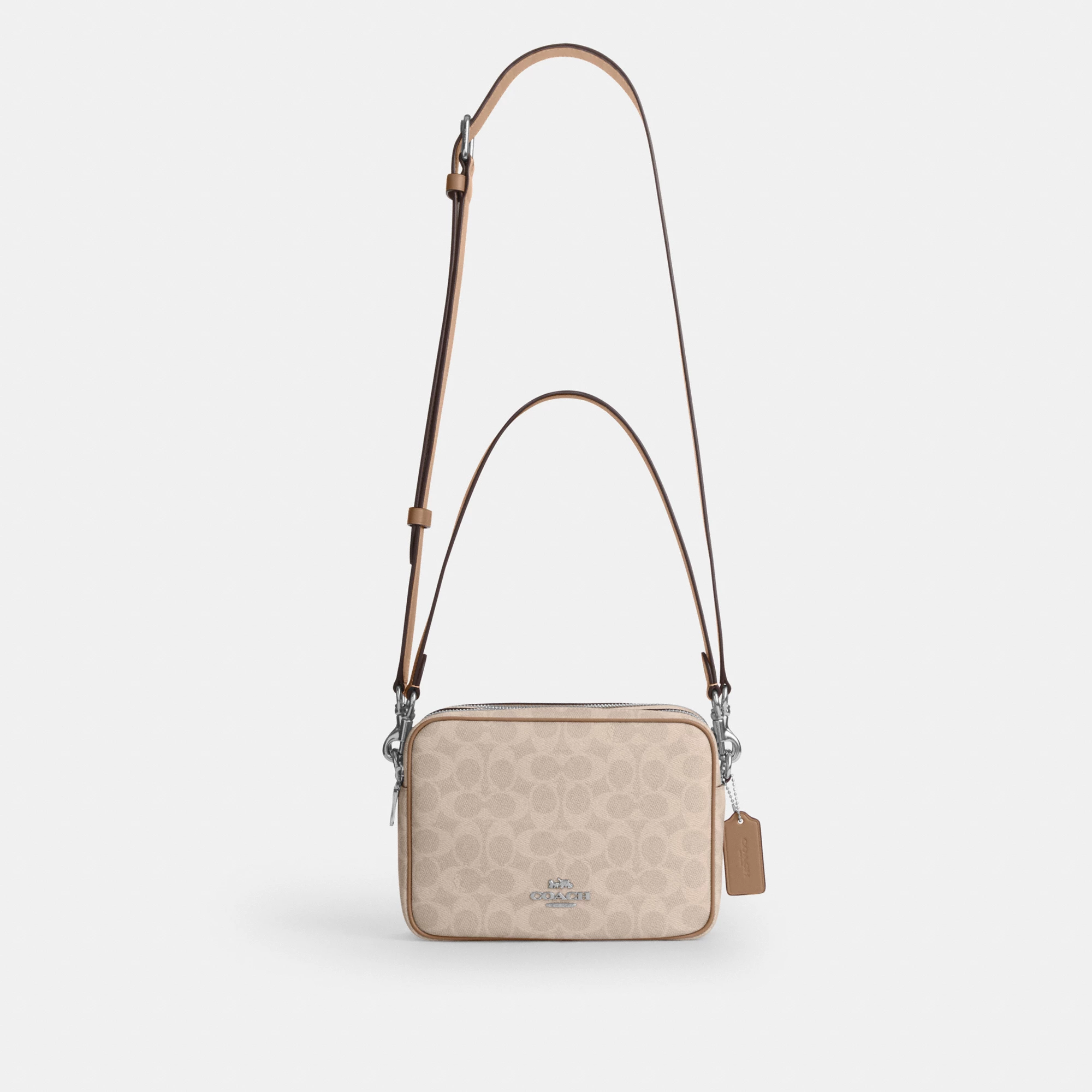 COACH®,Carey Crossbody Bag In Signature Canvas,Leather,Canvas,Recycled Polyester,Camera Bag,Metal,Logo,Sustainable,Gold Pl...,Multi Color