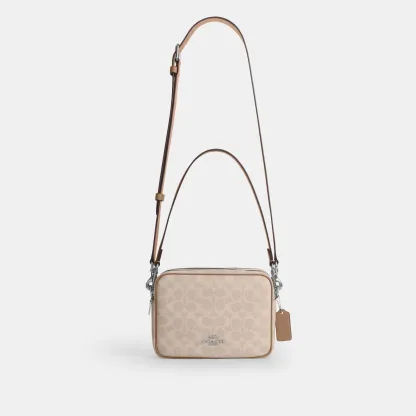 COACH®,Carey Crossbody Bag In Signature Canvas,Leather,Canvas,Recycled Polyester,Camera Bag,Metal,Logo,Sustainable,Gold Pl...,Multi Color