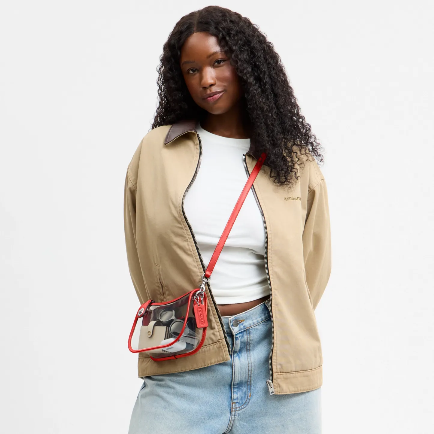 COACH®,Stadium Swinger Bag,Leather,Shoulder Bag,Sheer,Piping,Applique,Casual,White