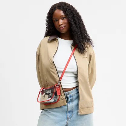 COACH®,Stadium Swinger Bag,Leather,Shoulder Bag,Sheer,Piping,Applique,Casual,White