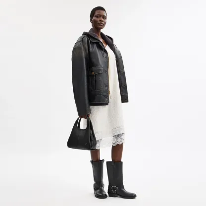 COACH®,Lana Shoulder Bag 23,Leather,Crossbody,Metal,Logo,Compact,Casual,Black,Detail View