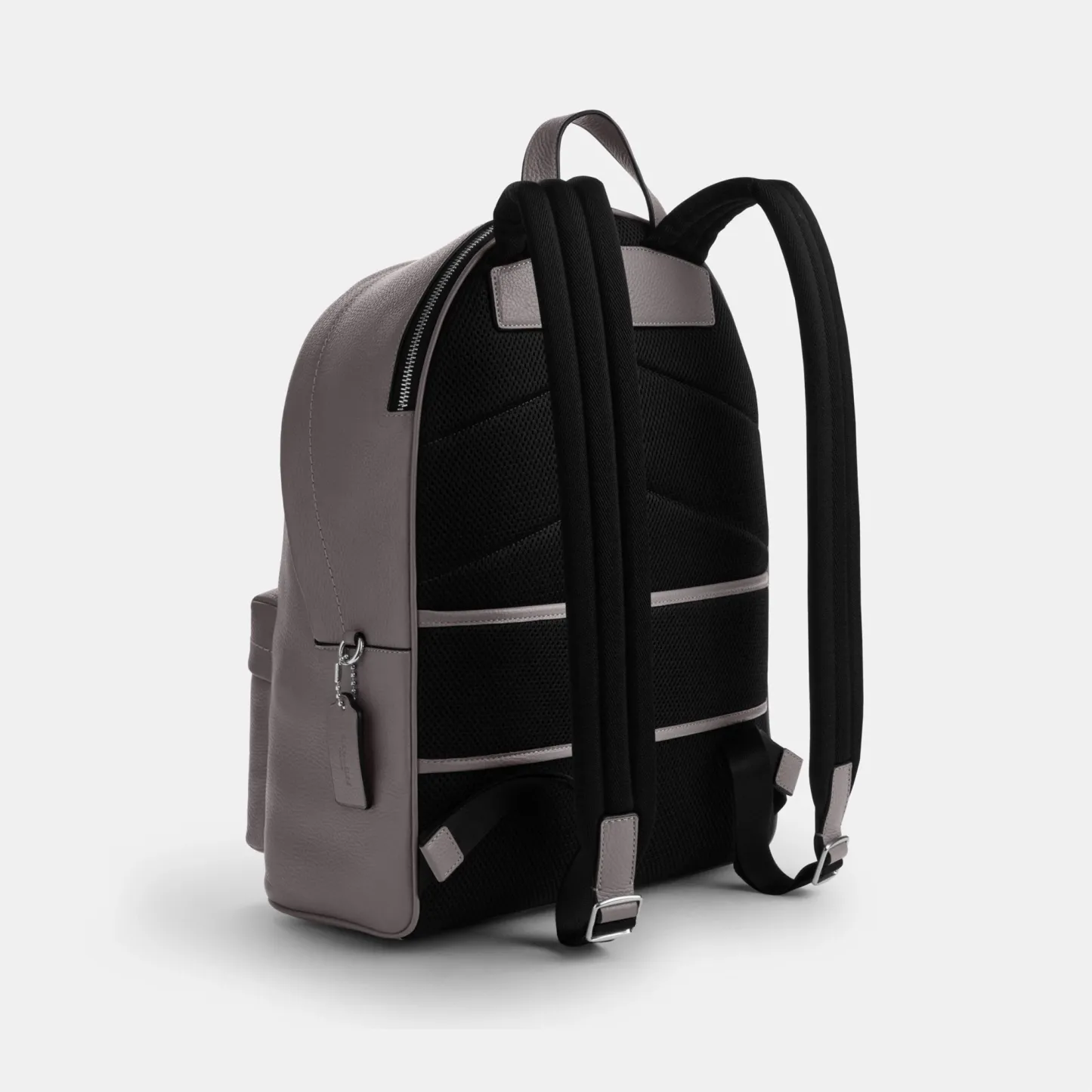 COACH®,Taylor Backpack,Polyester,Recycled Polyester,Leather,Backpack,Lined,Sustainable,Suitcase Sleeve,Casual,Gray,Angle View