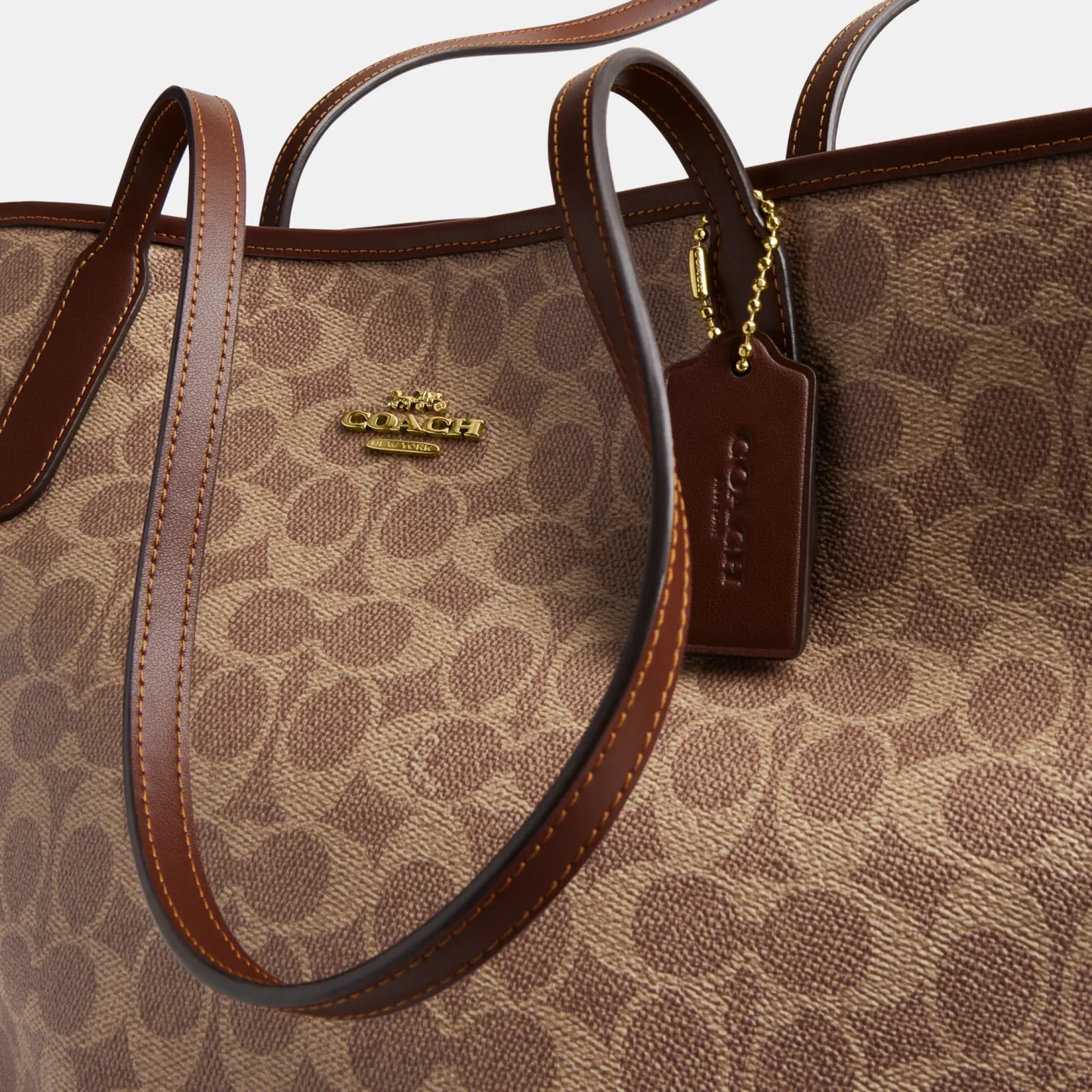 COACH®,City Tote Bag In Signature Canvas,Tote,Metal,Tag Embellishment,Color Block,Embossed,Piping,Logo,Casual,Multi Color,Closer View