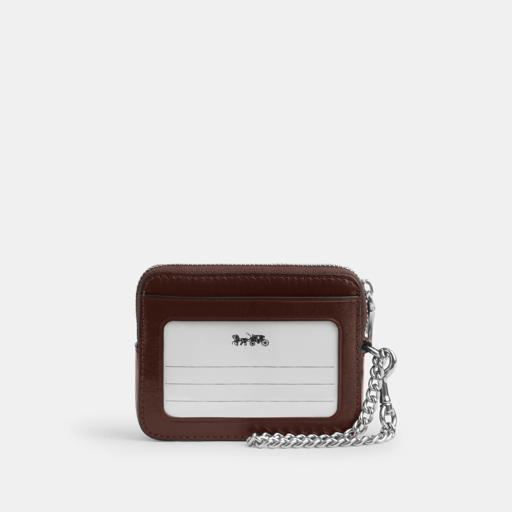 COACH®,Zip Card Case With Quilting,Leather,Wristlet,Coin,Card Case,Metal,Logo,Quilted,Casual,Brown,Back View