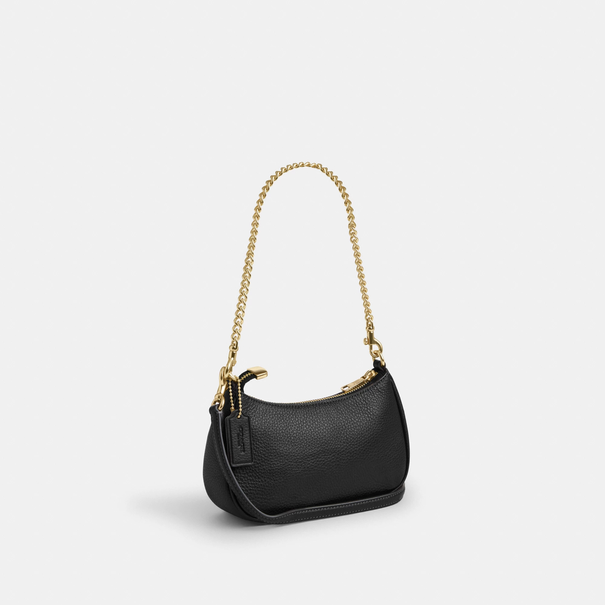 COACH®,Teri Mini Crossbody Bag,Leather,Recycled Polyester,Crossbody,Logo,Adjustable,Compact,Gold Metal,Casual,Black,Angle View