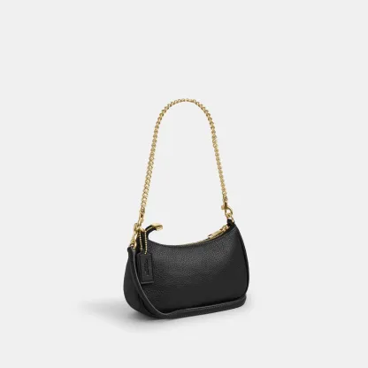 COACH®,Teri Mini Crossbody Bag,Leather,Recycled Polyester,Crossbody,Logo,Adjustable,Compact,Gold Metal,Casual,Black,Angle View