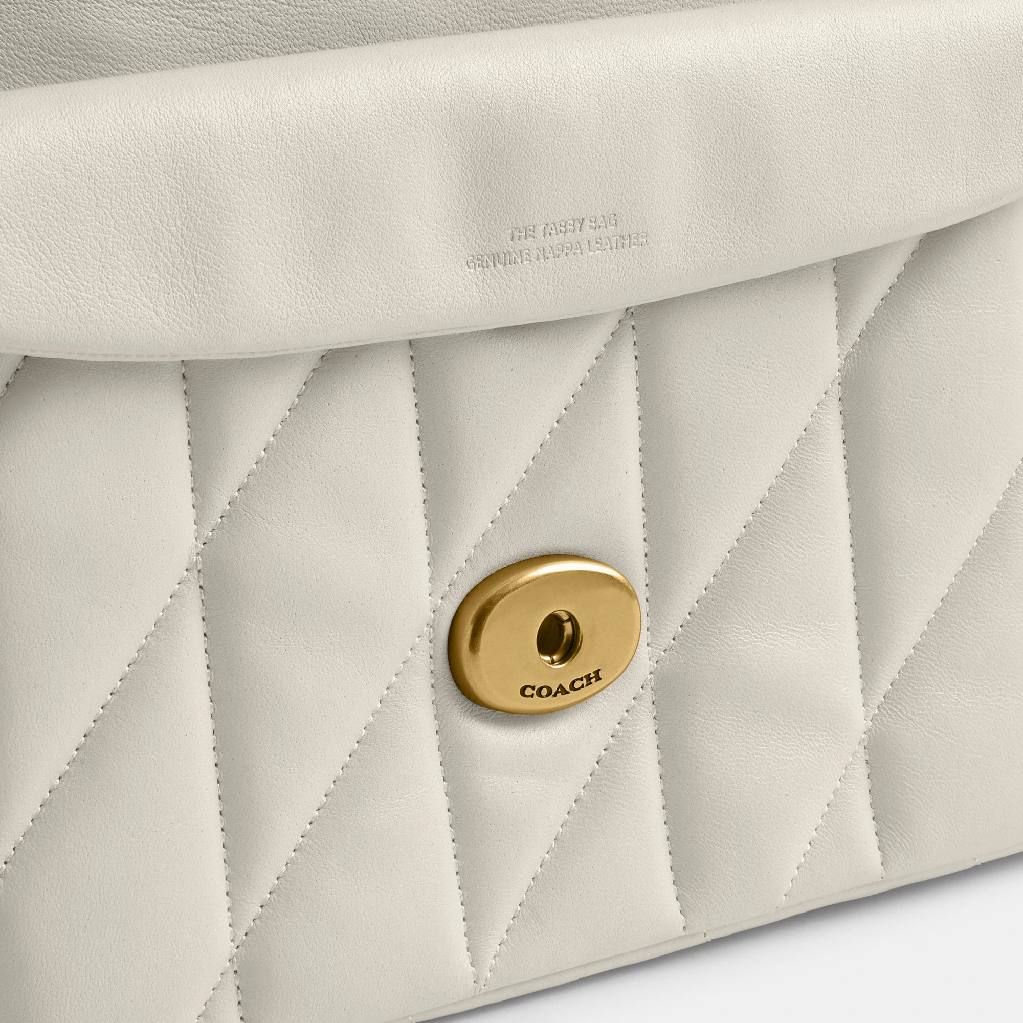 COACH®,Tabby Shoulder Bag 26 With Pillow Quilting,Leather,Shoulder Bag,Metal,Logo,Shoulder Guard,Silver Metal,Day Party,Cream,Closer View