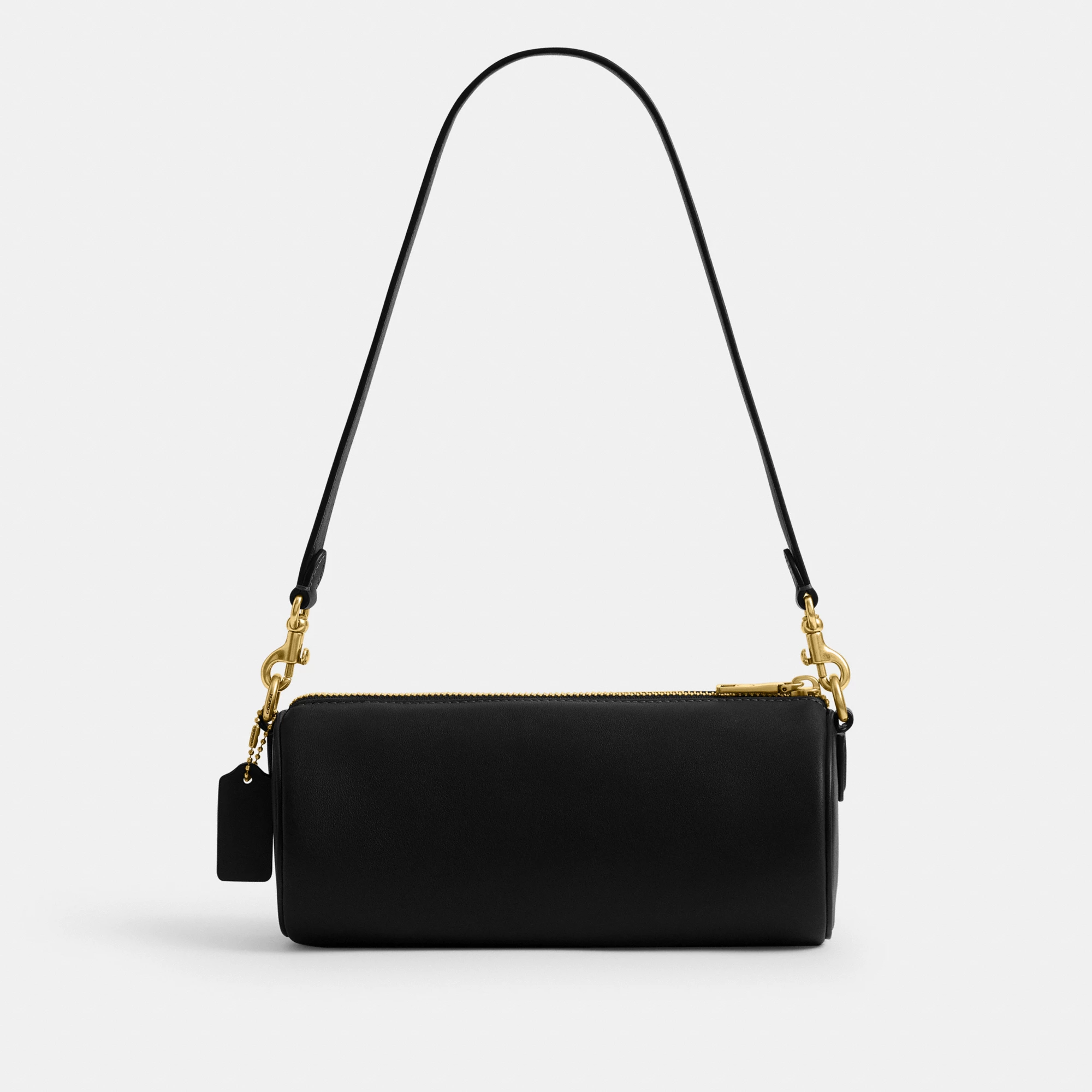 COACH®,Barrel Bag,Cotton,Leather,Barrel Bag,Pendant,Sustainable,Lined,Gold Metal,Day Party,Black,Back View