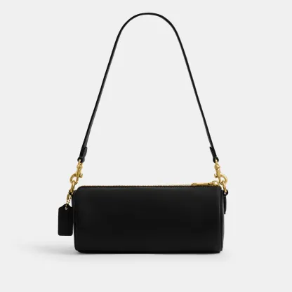 COACH®,Barrel Bag,Cotton,Leather,Barrel Bag,Pendant,Sustainable,Lined,Gold Metal,Day Party,Black,Back View