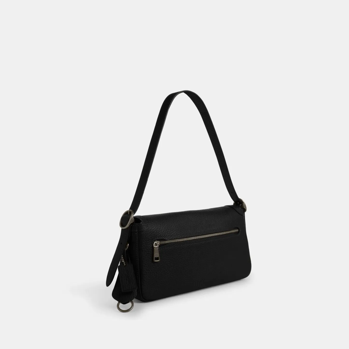 COACH®,Etta Small Flap Shoulder Bag,Leather,Shoulder Bag,Metal,Logo,Compact,Lined,Adjustable,Casual,Black,Angle View