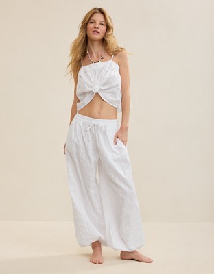 Aerie Seersucker Balloon Pant - White