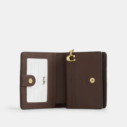 COACH®,Snap Wallet In Signature Chenille,Leather,Bi Fold,Logo,Metal,Key Ring,Casual,Brown,Inside View,Top View