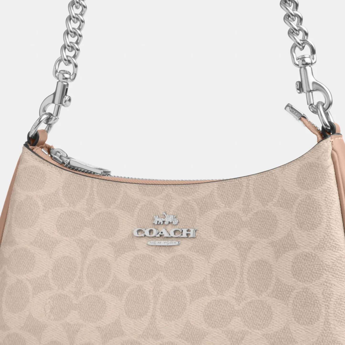COACH®,Teri Shoulder Bag In Signature Canvas,Shoulder Bag,Logo,Tag Embellishment,Embossed,Metal,Casual,Beige,Closer View