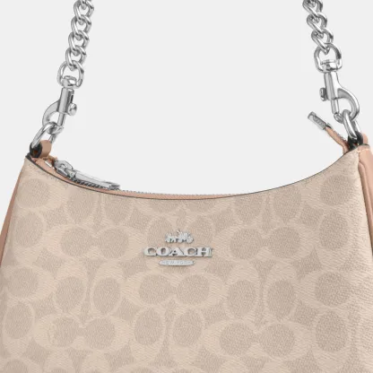 COACH®,Teri Shoulder Bag In Signature Canvas,Shoulder Bag,Logo,Tag Embellishment,Embossed,Metal,Casual,Beige,Closer View