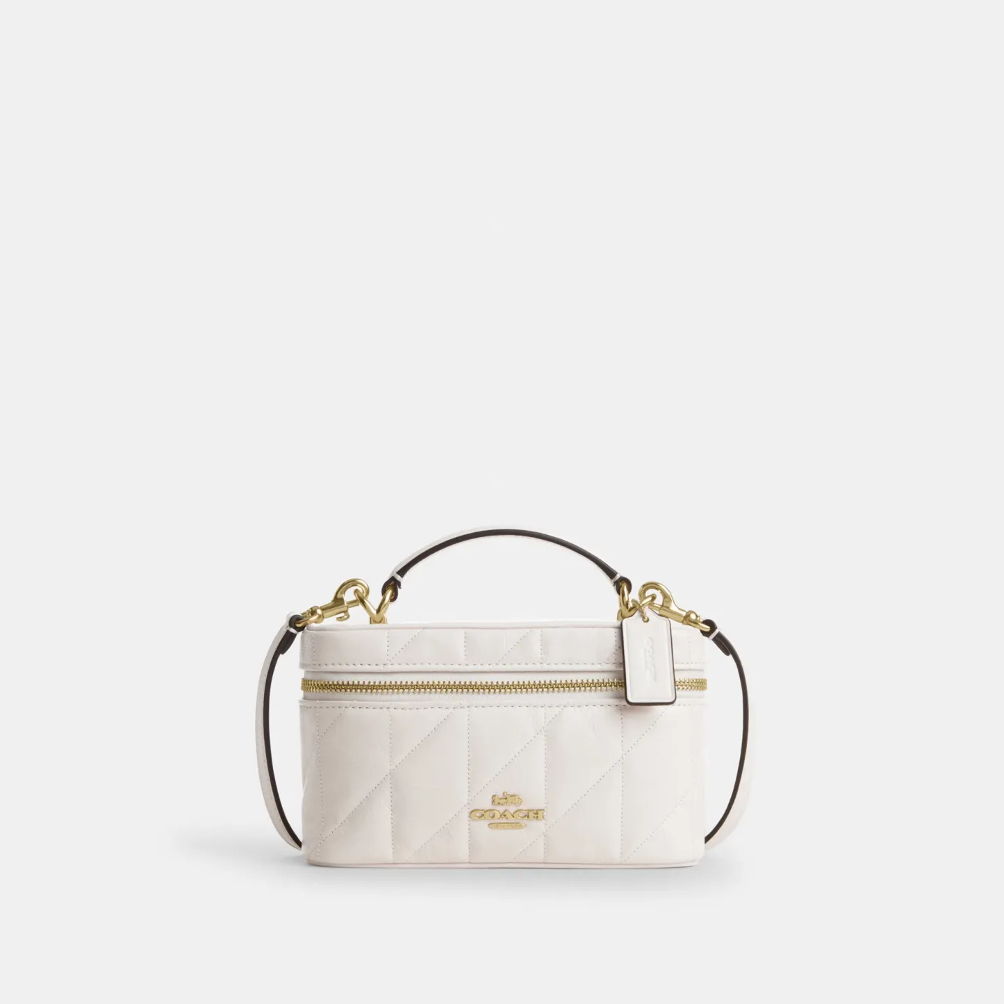 COACH®,Rainer Crossbody Bag 18 With Quilting,Recycled Polyester,Leather,Crossbody,Logo,Quilted,Sustainable,Adjustable,Gold...,White,Front View