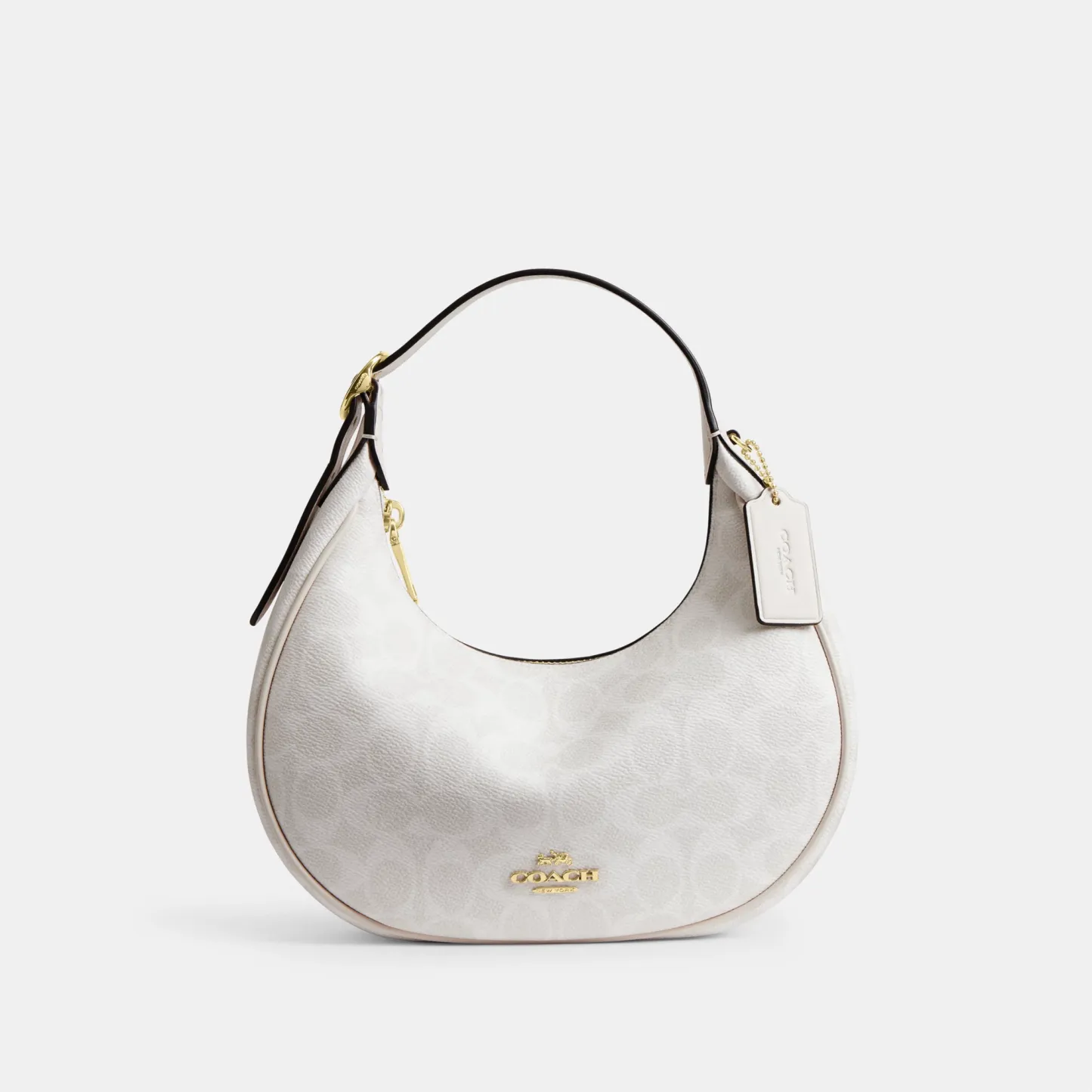 COACH®,Emily Shoulder Bag In Signature Canvas,Leather,Recycled Polyester,Canvas,Shoulder Bag,Metal,Pendant,Piping,Logo,Sus...,White,Front View