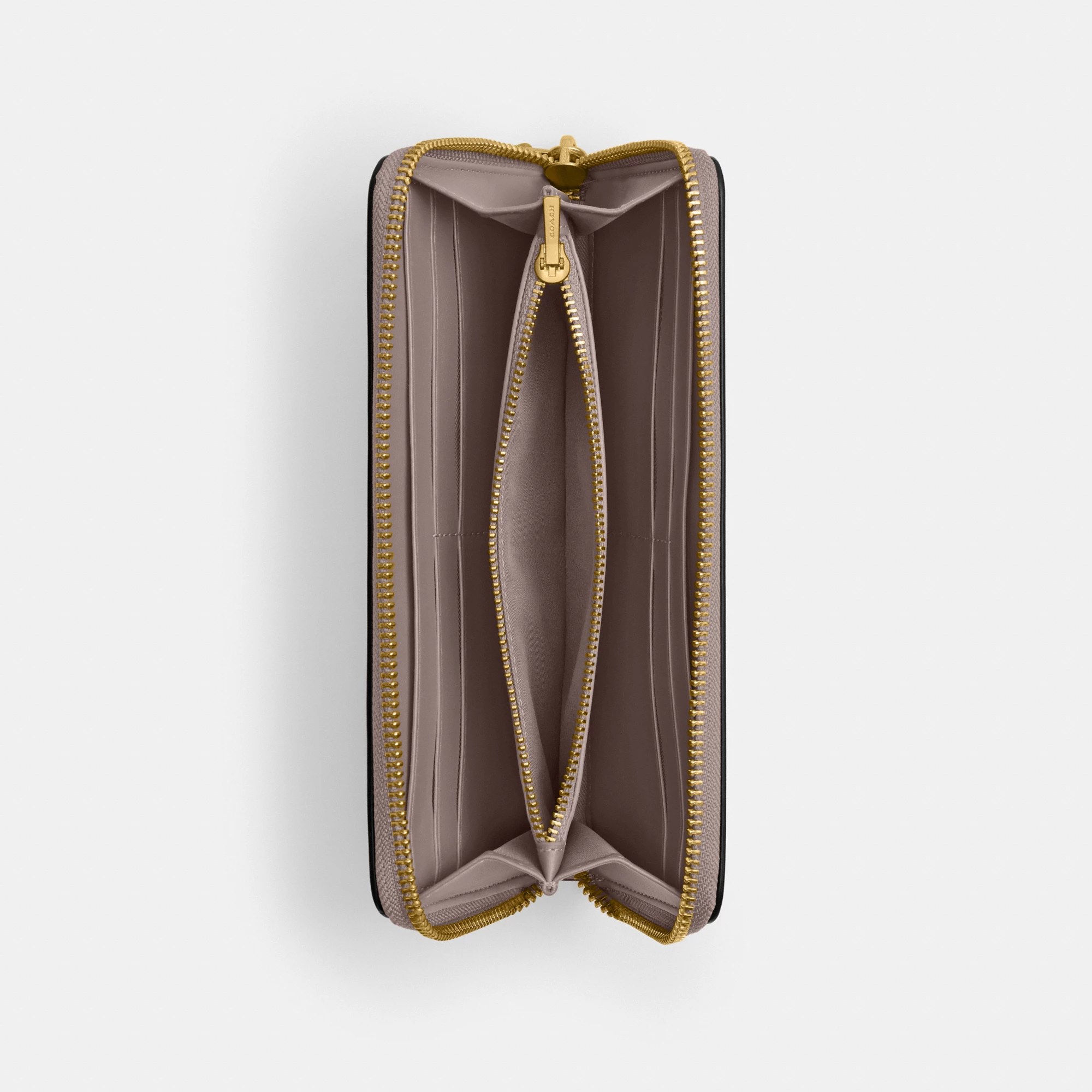 COACH®,Essential Slim Accordion Zip Wallet,Calfskin Leather,Leather,Continental,Logo,Metal,Casual,Gray,Inside View,Top View