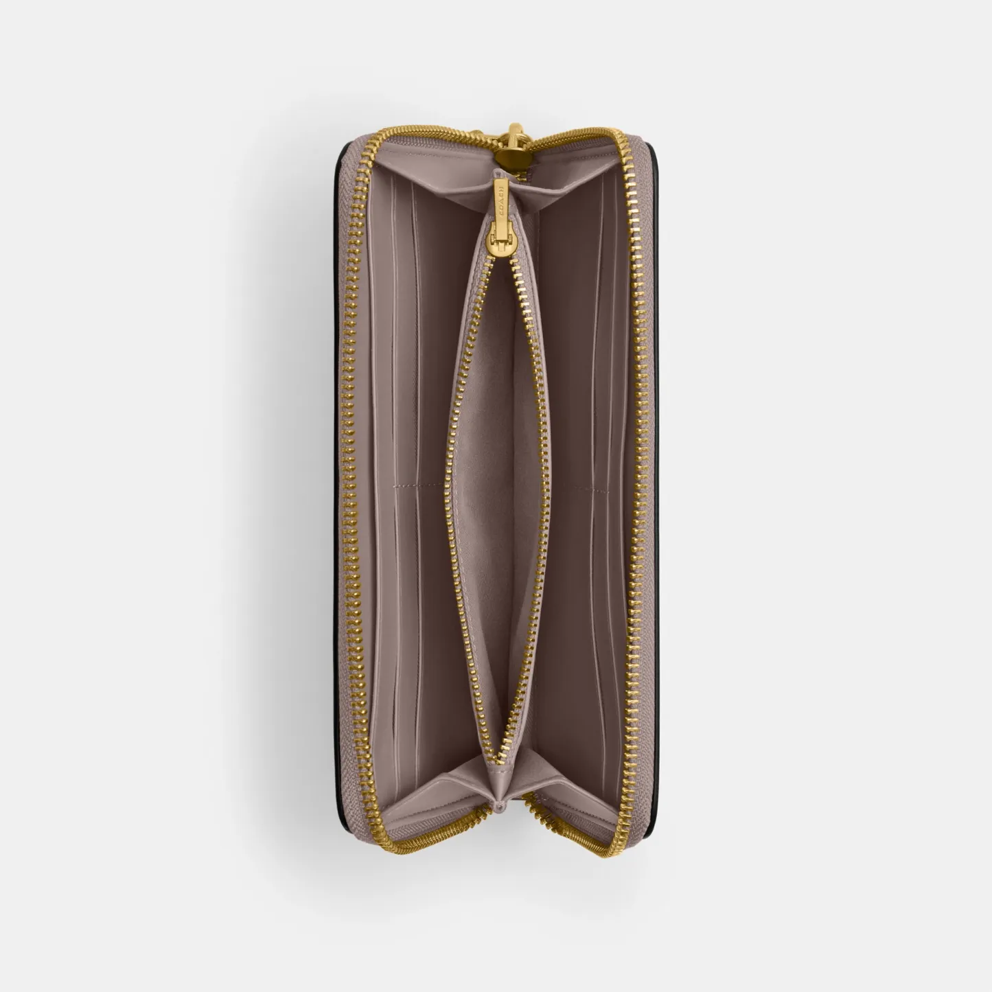 COACH®,Essential Slim Accordion Zip Wallet,Calfskin Leather,Leather,Continental,Logo,Metal,Casual,Gray,Inside View,Top View