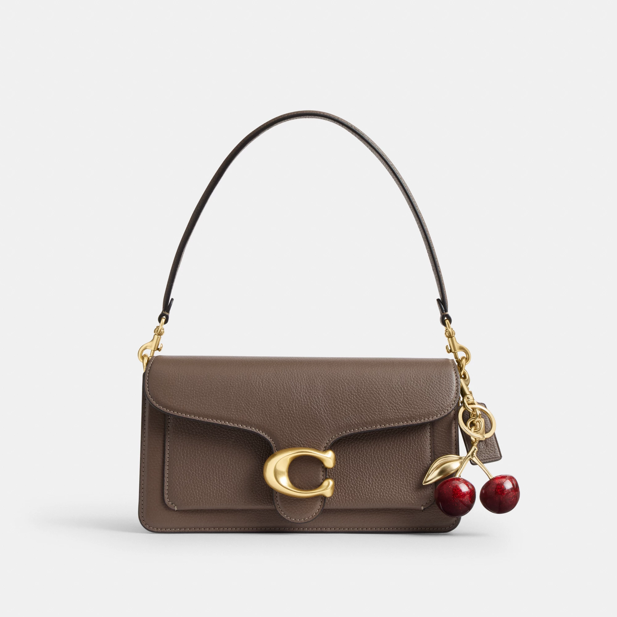 COACH®,Cherry Bag Charm,Bag Charm,Metal Material,Logo,3D Embellishment,Mixed Metal,Day Party,Maroon,Angle View