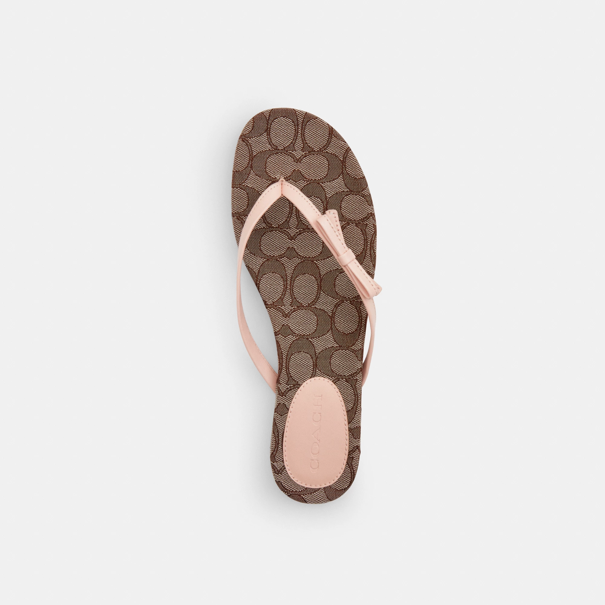 COACH®,Bow Flip Flop In Signature Jacquard,Brown,Inside View,Top View