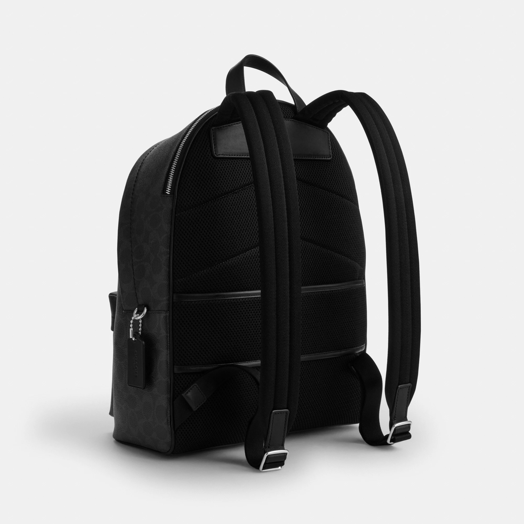 COACH®,Taylor Backpack In Signature Canvas,Leather,Canvas,Backpack,Logo,Suitcase Sleeve,Stain Resistant,Father's Day,Black,Angle View